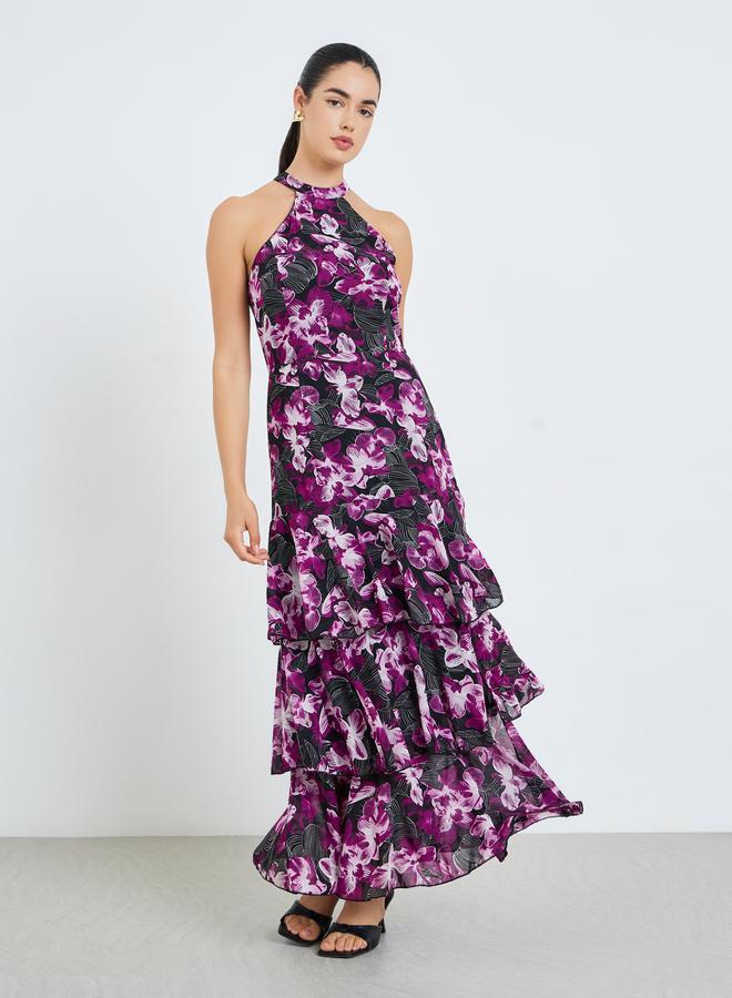 ستايلي فستان طويل بطبقات وطبعة أزهار للنساء - Image 2